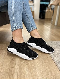 Tênis Meia Com Pedras Brilhosas Preto Li