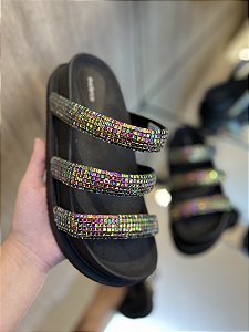 Papete Preta Tiras Strass Color Bea