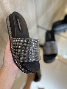 Flat Preta Com Strass Grafite Manu