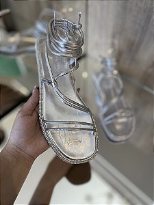 Rasteira Prata Com Amarração E Strass Analu