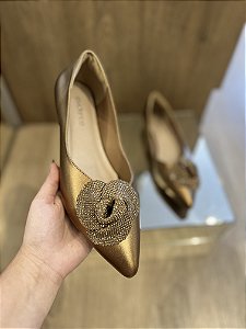 Sapatilha Bronze Com Flor de Strass Tanise