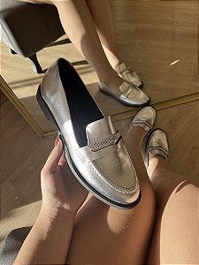 Mocassim Prata Com Strass Nina