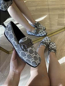 Mocassim Cinza Estampado Com Fivela Erica
