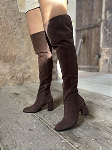 Bota Over Camurça Salto Bloco Marrom Fiorela