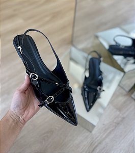 Sapatilha Slingback Preta Com Fivelas Stefani