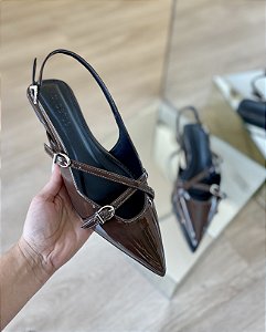 Sapatilha Slingback Marrom Com Fivelas Stefani