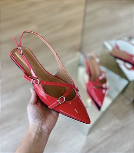Sapatilha Slingback Vermelho Com Fivelas Stefani