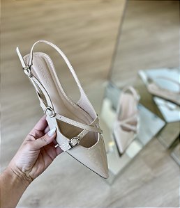 Sapatilha Slingback Bege Com Fivelas Stefani