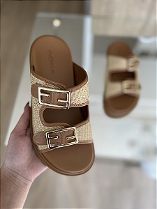 Birken Caramelo Detalhe Em Palha Com Velcro Fabiana