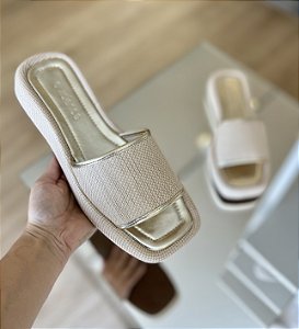 Flat Slide de Palha Detalhe Dourado Graci