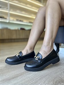 Mocassim Preto com Fivela Mariah