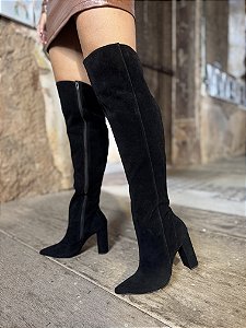 Bota Over Camurça Salto Bloco Preta Selena