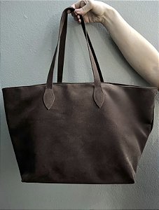 Bolsa Marrom Grande Em Camurça Madrid