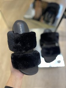 Flat De Pelos Preta Duas Tiras Gabi