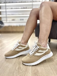 Tênis Casual Camurça Bege Estela