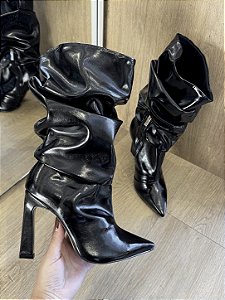 Bota Preta Cano Slouch Salto Fino/Bloco Mia