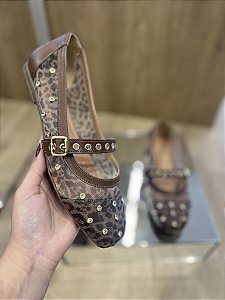Sapatilha Animal Print Com Tela e Ilhos/Strass Aisha
