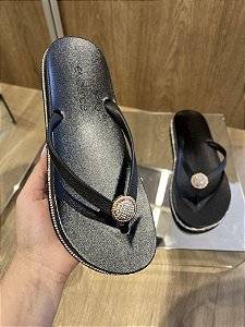 Flat Preta Aplicações Strass Taissa