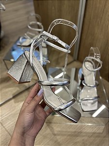 Sandália Prata Duas Tiras Salto 8cm Aurora