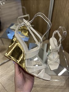 Anabela Off White Salto Cromado Dourado Thalya