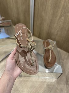 Sandália Rasteira Caramelo Com Tira Em Strass Rosê Suzan