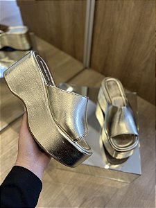 Tamanco Flatform Slide Dourado Cindy