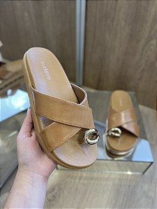 Papete Caramelo Tira Em X Com Detalhe Dourado Agnes
