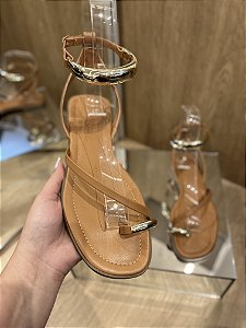 Rasteira Caramelo Com Detalhe Dourado Monica