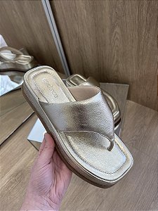Flat Plataforma Couro Dourado Paloma