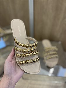 Rasteira Bege Com Aplicações Douradas Carine