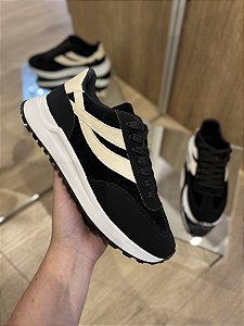 Tênis Casual Camurça Recortes Camurça Preto Estela