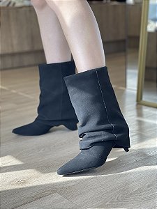 Bota Cano Slouch Preta Em Suede Valen