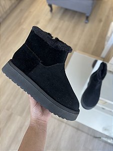Bota Preta Cano Curto Forrada Com Pelinhos Morgana