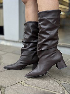 Bota Marrom Cano Slouch Salto Bloco Silvia