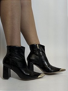 Bota Preta Cano Curto Com Biqueira Dourada Vera