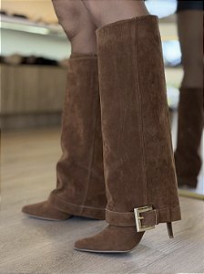 Bota Caramelo 2 em 1 Em Camurça Salto Agulha Tiely