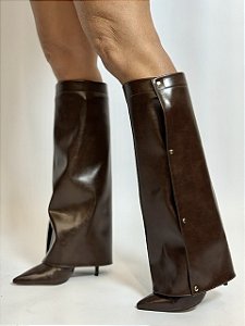 Bota Marrom 2 em 1 Com Capa Salto Fino Ana