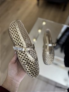 Sapatilha Dourada De Tela Greice