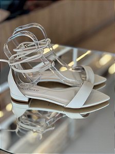 Sandália Rasteira Off White Em Couro Com Amarração Liandra