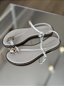Rasteira Off White Com Detalhe Dourado Maya