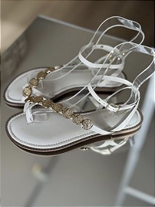 Rasteira Off White Com Aplicações Douradas Mila