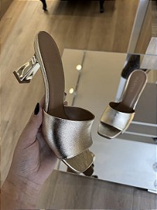 Tamanco Dourada Salto Taça Cromado Kimberly