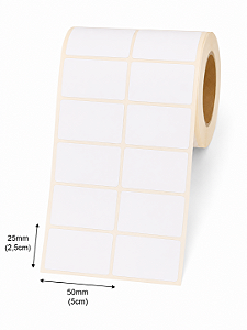 Etiqueta Adesiva Couche 50X25mm X2 Colunas (5cm x 2,5cm) Branca rolo 28 metros