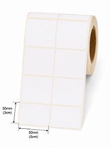 Etiqueta Adesiva Couche 50X30mm x2 Colunas (5cm x 3cm) Branca rolo 31 metros