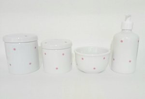 Kit Higiene Bebê Porcelana Poa Rosa