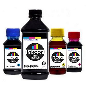 Tinta Inkcor Para Recarregar Cartuchos HP e Canon Kit com 4 cores contendo 1250ml de Tintas no Total