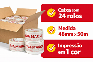 Fita Adesiva Personalizada 48mm x 50m (Caixa com 24 rolos) - Impressão em 1 cor