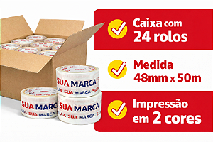 Fita Adesiva Personalizada 48mm x 50m (Caixa com 24 rolos) - Impressão em 2 cores