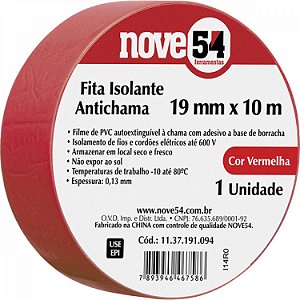 Fita Isolante Vermelha Nove54 19mm x 10m