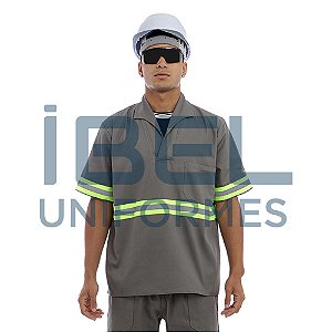 Camisa Gola Italiana Manga curta e faixas refletivas - Cinza